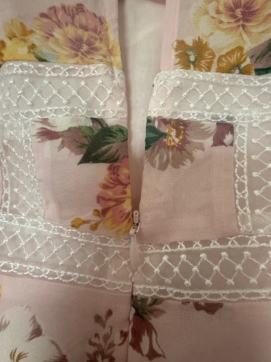 For Love & Lemons Silk Floral Mini Dress - Lace, Buttons, Puff Sleeves - XS - Picture 6 of 10